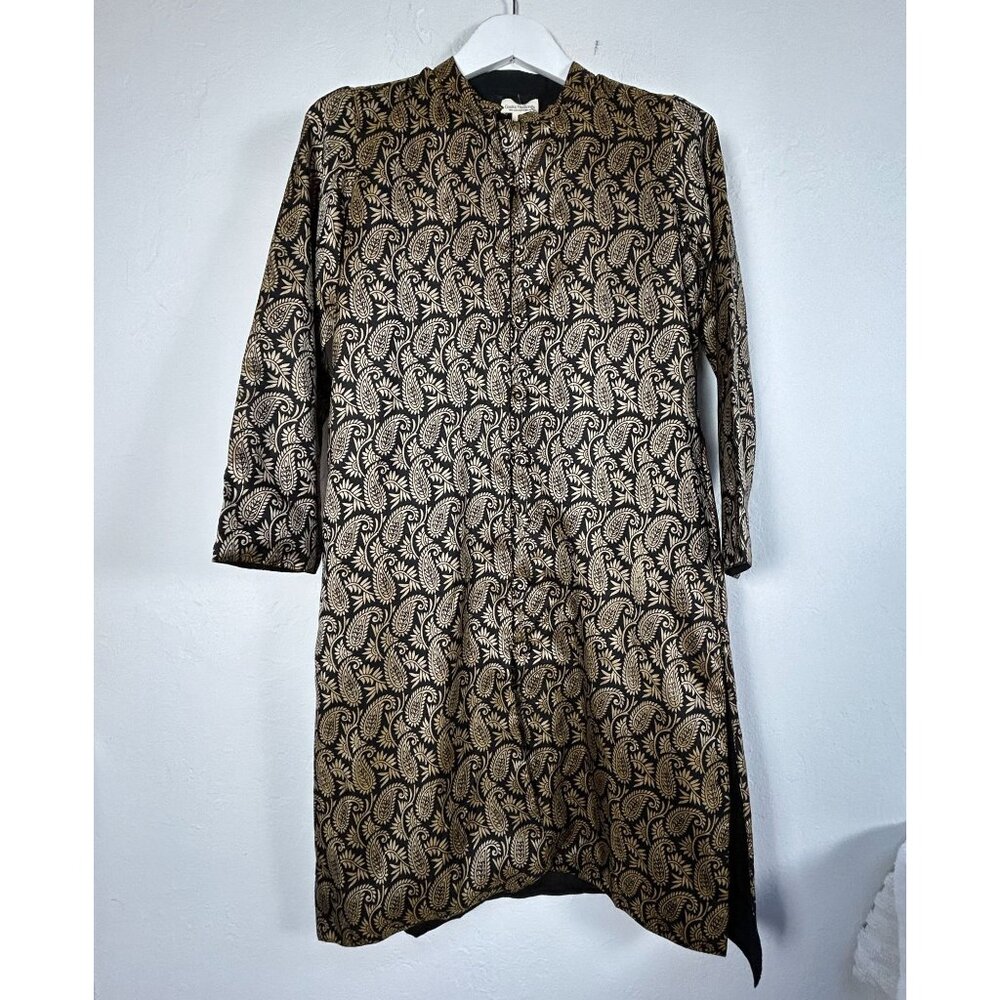 Creative Handicrafts Long Silk Jacket Womens Medium Black & Gold Paisley New